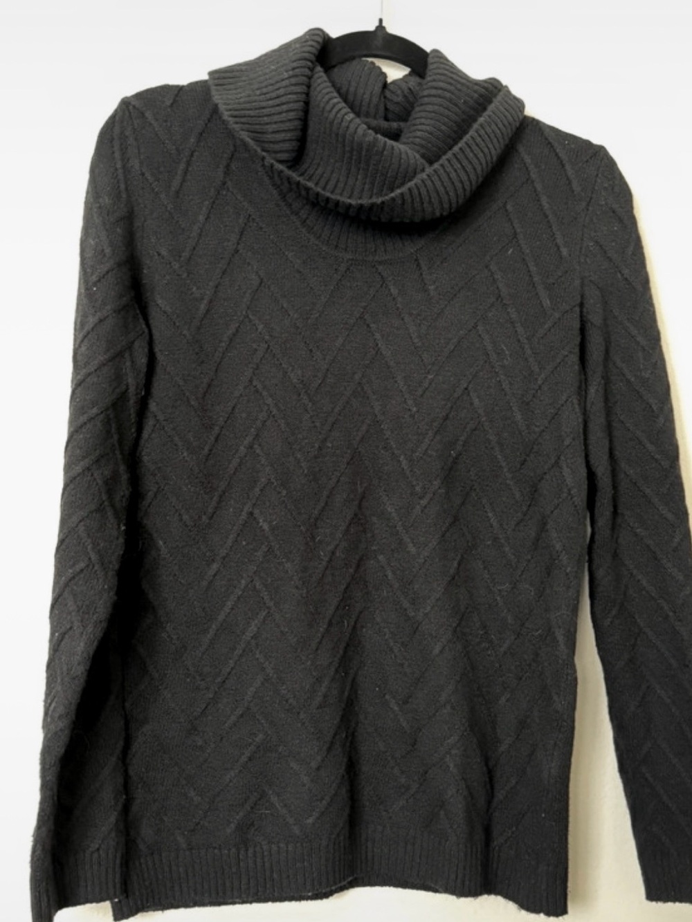 Calvin Klein Black Cowl Neck Herringbone Sweater, XS